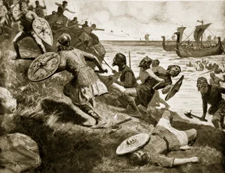 King Caedwalla attacks the Isle of Wight, 686, illustration from 